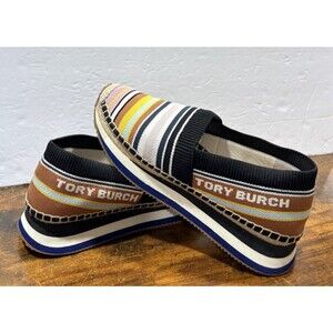 Tory Burch Women's Slip-On Knit Sneakers Vibrant Multi Color Espadrille Sz 9